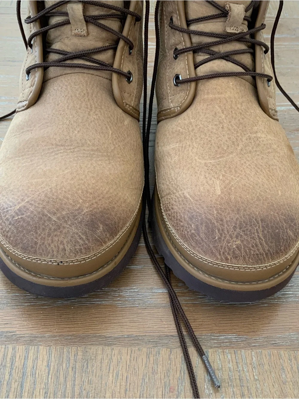 Ugg Leather Shearling Sheepskin Laces Beige Shabby Boots US 11